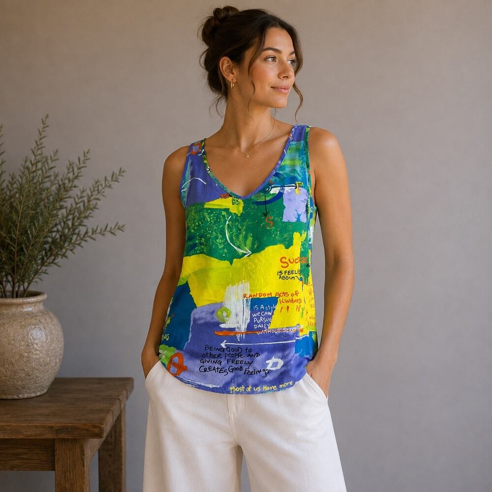 Jams multicolor Tropical Sleeveless Tank Top Large Vintage